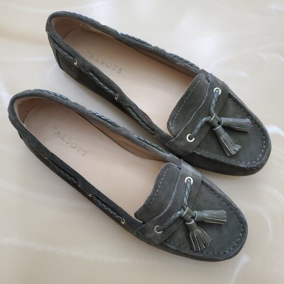 Talbots Everson Green Suede Leather Driving Moccasins Size 8.5 - Picture 1 of 10